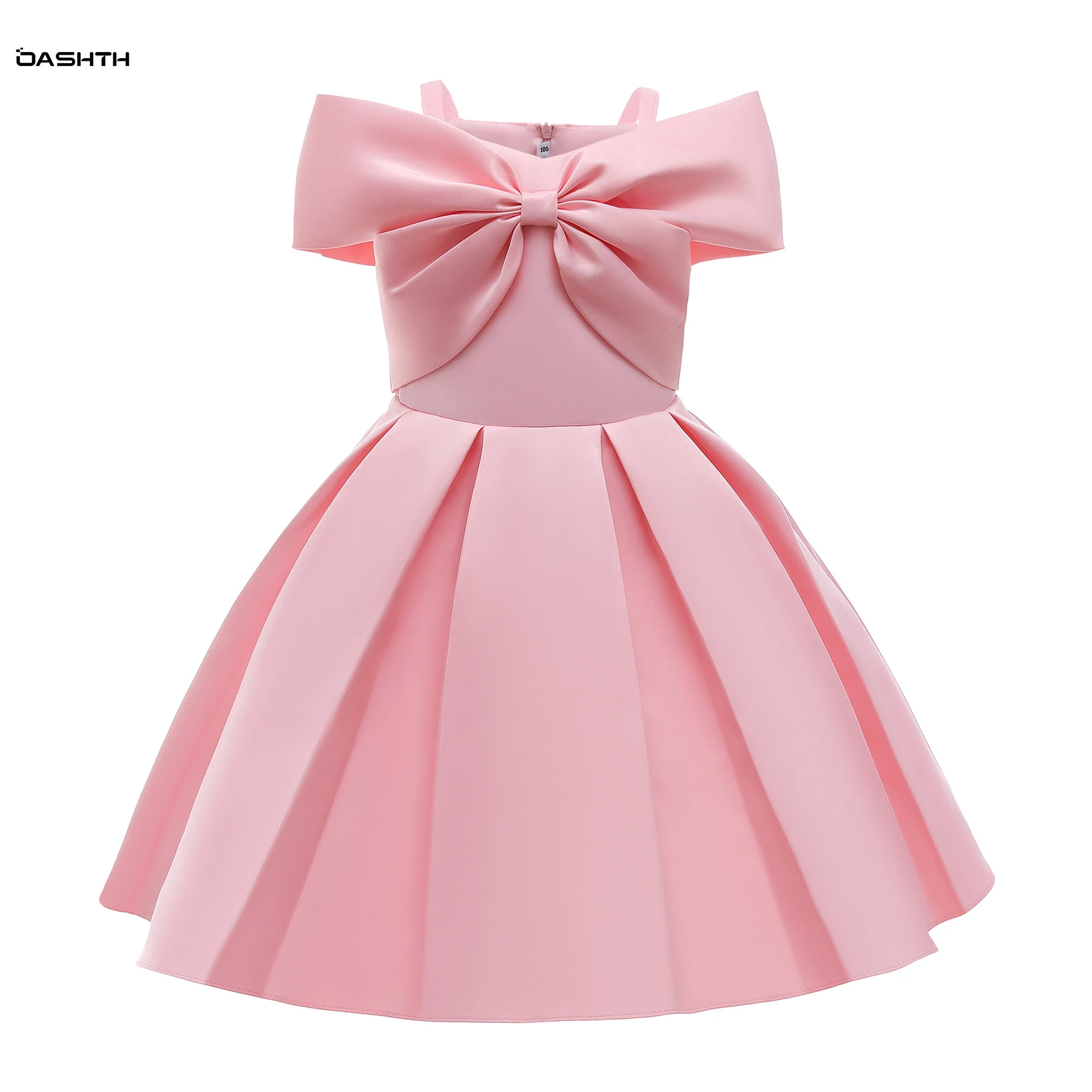 

OASHTH Children's clothing new girls dress pink skirt pleated princess dress solid color strapless dress skirt