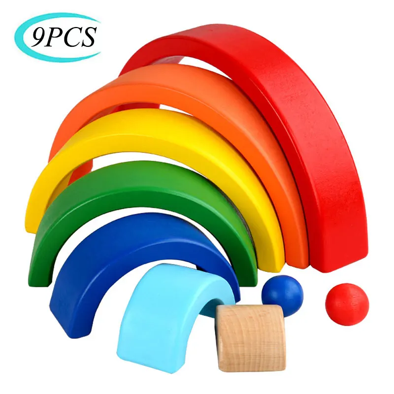 

Wooden Seven-Color Rainbow Building Blocks Montessori Early Education Rainbow Jengle Arched Building Block Kid's Educational Toy