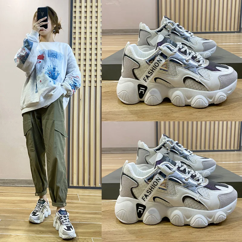 

Daddy Shoes Women 2021 Spring and Autumn New Net Red Trend Comfortable Student Thick Soled Heightening Leisure Sports Shoes A40