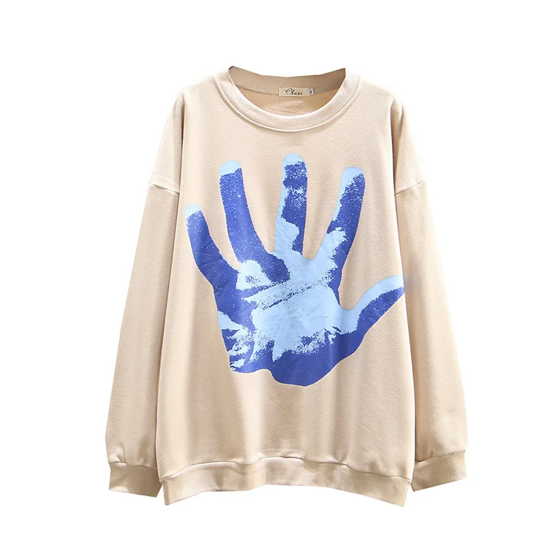 2020 весенний Женский свитшот размера плюс топы повседневные с принтом большой