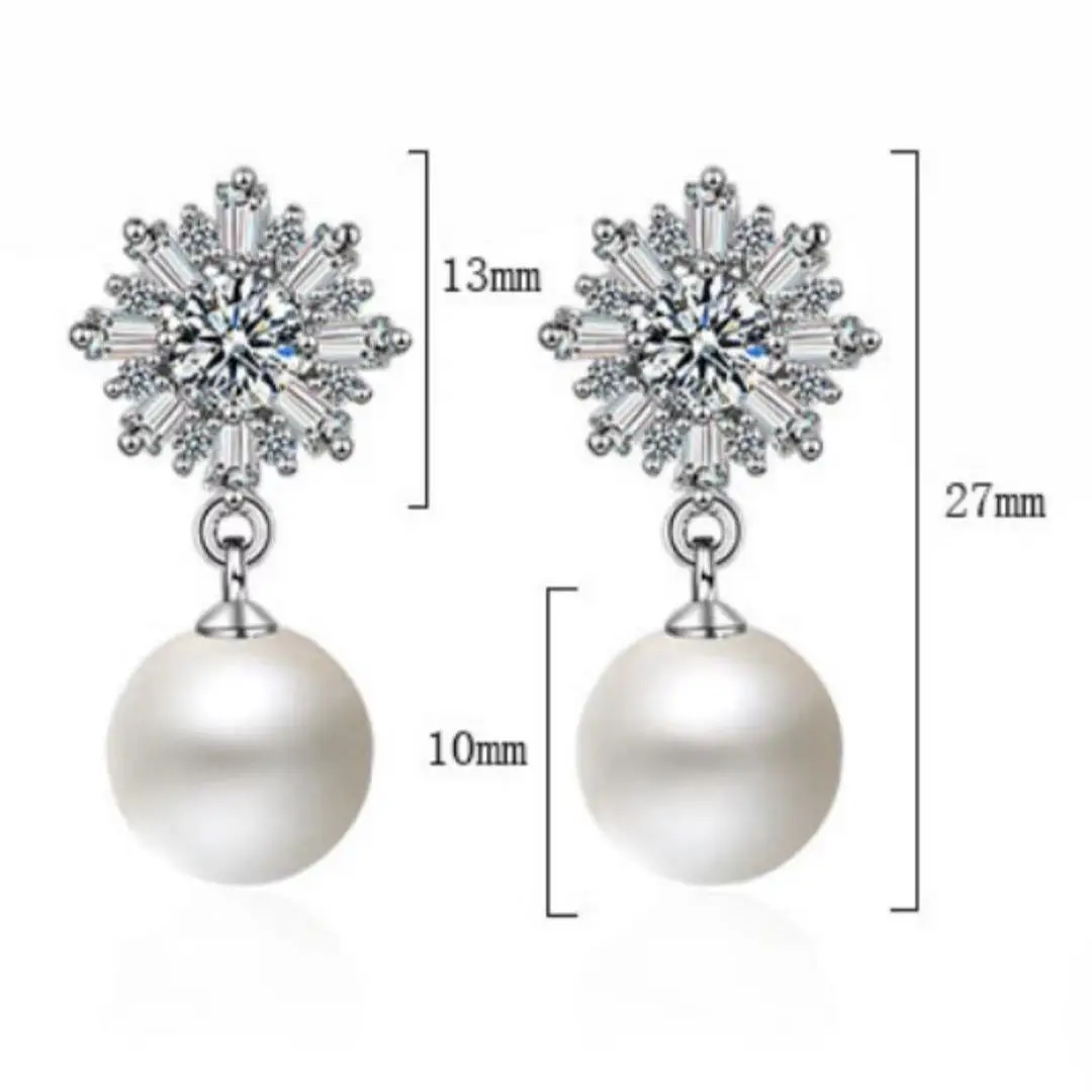 

Snowflake Pearl Drop Earrings Light Luxury Temperament S925 Silver Needles Long Zircon Earrings 2021 Women Jewelry Wholesale