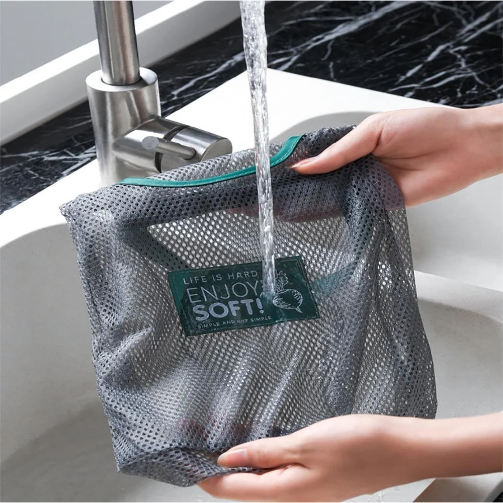 

1pcs Portable Reusable Mesh Hollow Kitchen Grocery Storage Bag Fruit Washable Cotton Mesh Vegetable Storage Bag Handle Net Tote