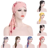 2021 new women muslim fashion hijab cancer chemo flower print hat turban head cover hair loss scarf wrap pre tied bandana