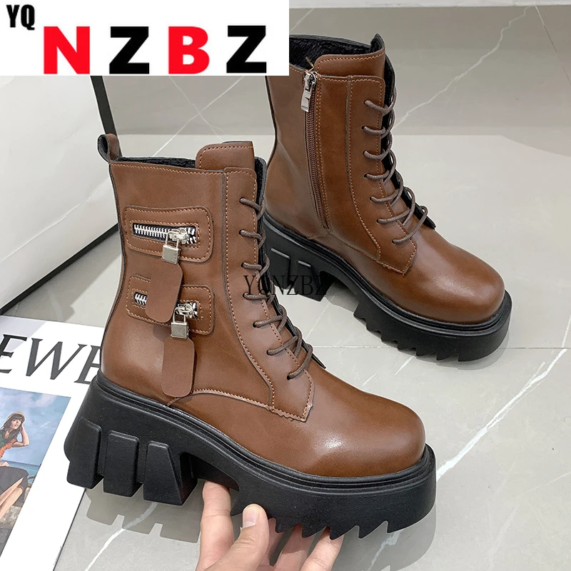 

Women's Boots 2021 New Fashion Women Martin Boots Comfortable Rubber Platform Boots Zipper Round Head Comfortable Botas Mujer
