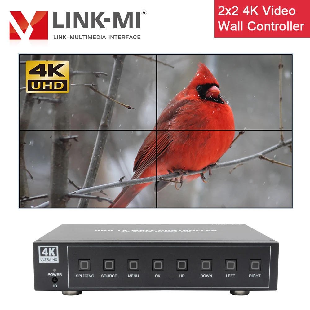 Настенный видеоконтроллер LINK-MI 4K60Hz UHD для 4 дисплеев 2x2 1x4 4x1 HDMI 2 0 DP PIP Mirror Flip Cut 90/180/270