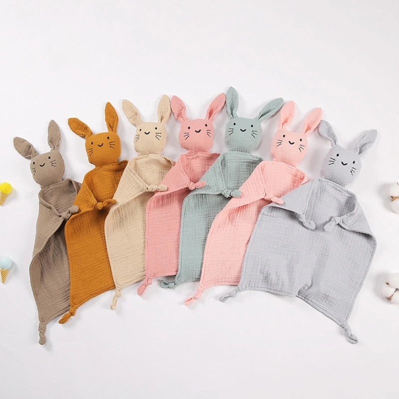 

Baby Security Blanket Soothe Appease Towel Soft Cotton Muslin Bib Animal Rabbit Doll Teething Comforter Blanket Infants Comfort