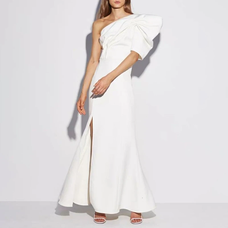 Женское Макси формальное платье на одно плечо асимметричный косой воротник