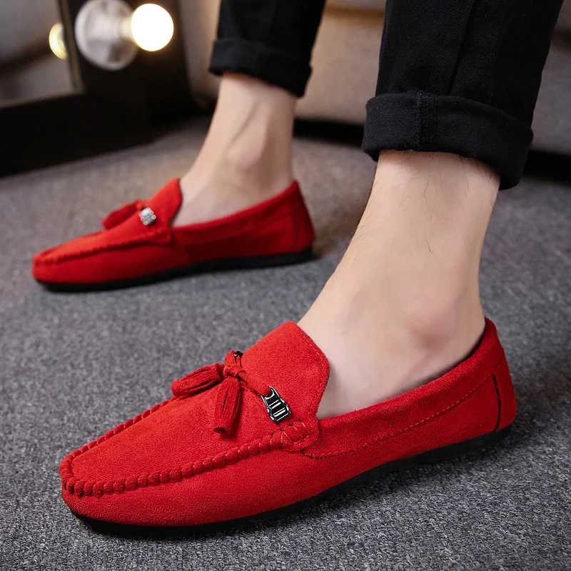 Leather Men Shoes Luxury Brand Red Penny Loafers Moccasins Italian Designer Casual | Обувь