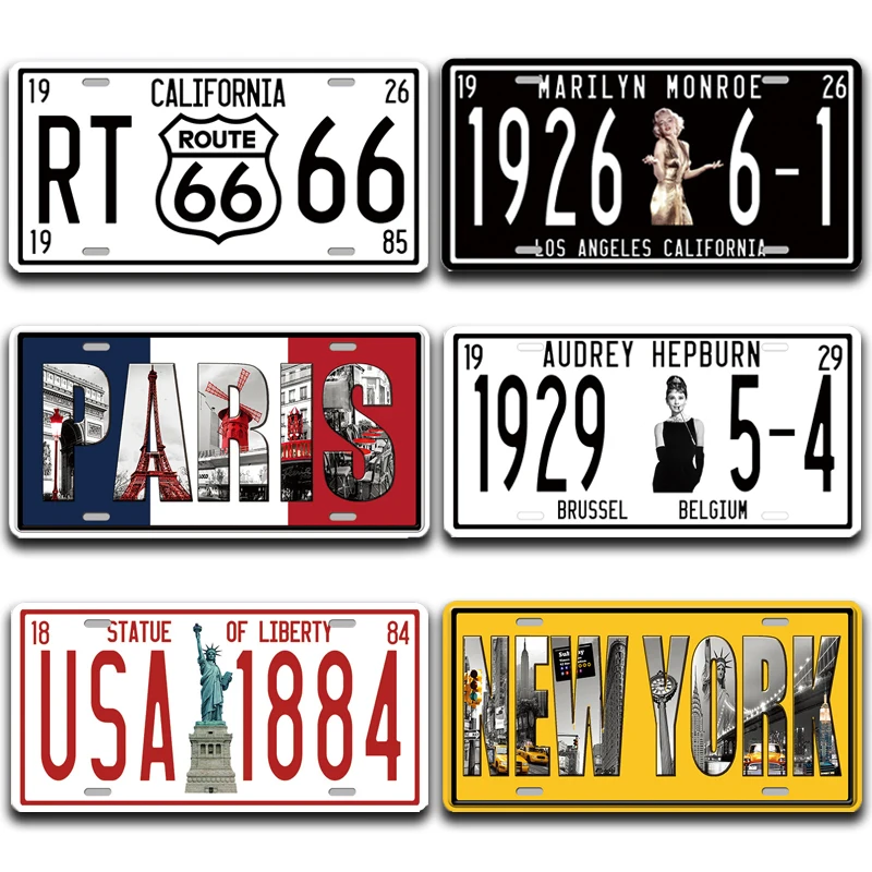 

California New York License Plate Metal Tin Sign Vintage Garage Home Decor Plaque Metal Number Poster Wall Painting Pub Decor