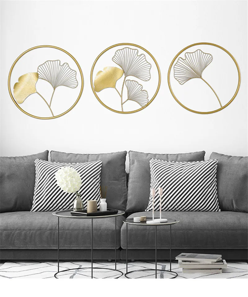 

[HHT] Light Luxury Ginkgo Leaf Gold Iron Arts Wall Hanging Mural Porch Hotel Cafe Bedroom Livingroom Background Home Wall Decor