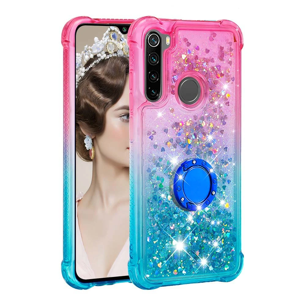 For Redmi Note 8 Pro K20 Ultra thin Shining Liquid Quicksand Case Xiaomi 9T Gradient Sequins Finger ring TPU Cover | Мобильные