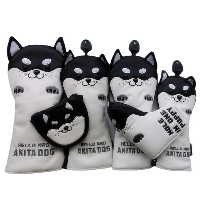 

Golf Club Headcover Driver Fairway Wood Head Covers Putter Mallet Putter cover Iron set Lovely Cute Akita Dog