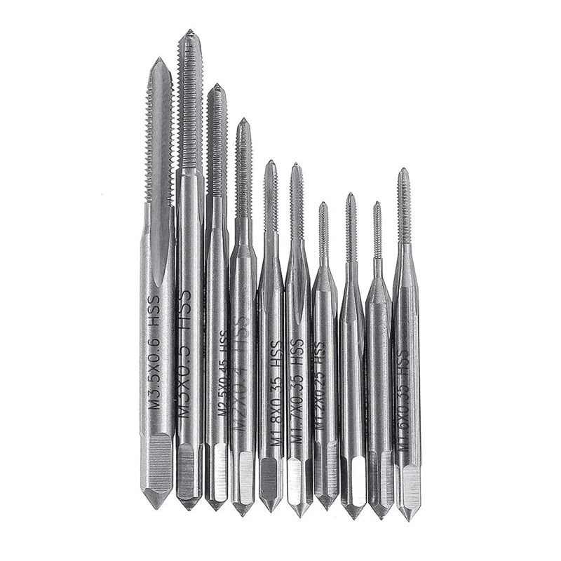 

10Pcs M1-M3.5mm HSS6542 Screw Tap Straight Flute Taper and Plug Metric Screw Tap
