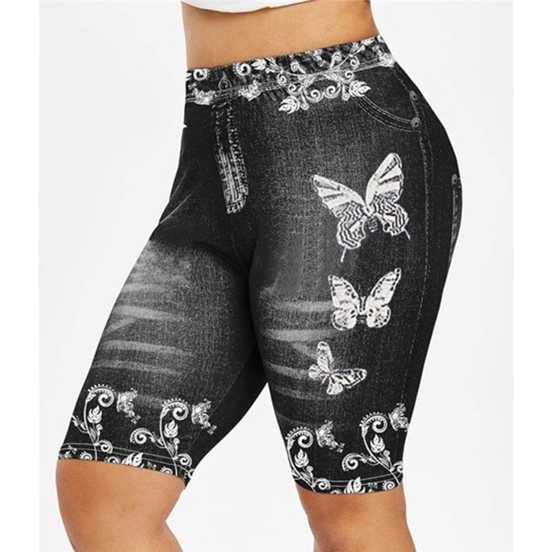 

Jeans Leggings Woman Stretch Butterfly Printed Short Leggins Pants Summer Breeches High Waist Perfect Fit Jeans Jeggings