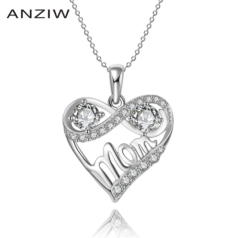 

ANZIW 925 Sterling Silver Pendant Necklace for Women Girl Infinite Love Hearts Long Chain Necklace Wedding collar de plata