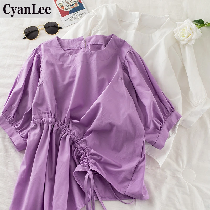 Женская Асимметричная блузка Повседневная Блузка с круглым вырезом и коротким