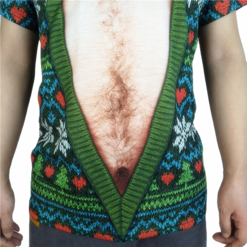 Tacky Hairy Санта Клаус напечатал уродливое Рождество футболка для взрослых мужчин смешной короткий рукав 3D кардиган печать уродливое Рождество футболки