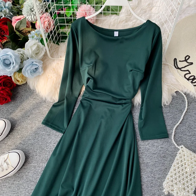 Винтажное тонкое осеннее длинное платье миди весенние вечерние платья vestido de festa Женские повседневные 3/4 рукава А-силуэта элегантные ретро платья