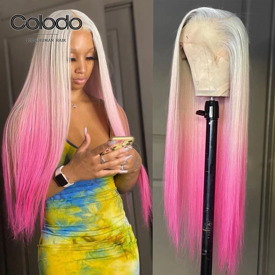 Цвет без клея зеленый синий парик фиолетовый прямые волосы предварительно