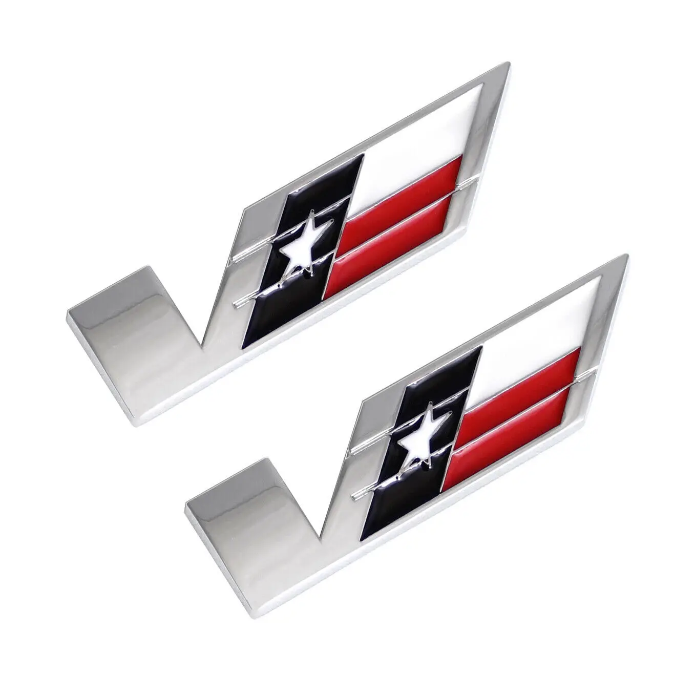 

2x Chrome Texas Star V Logo Door Fender Rear Trunk Tailgate Emblem for Cadillac Chevrolet GMC Ford