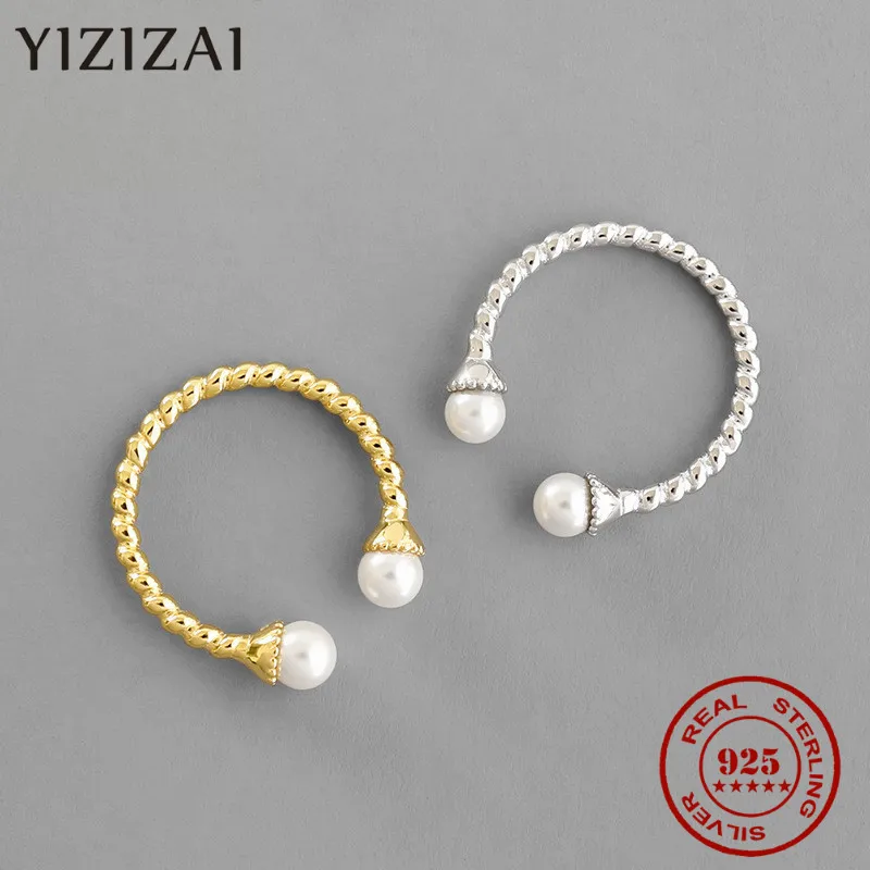 

YIZIZAI New 100% 925 Sterling Silver Fashion Women 2 Pearl Rings Adjustable Wonderful Gift For Girls Teens Lady's