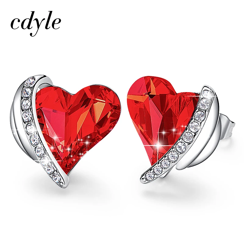 Cdyle, женские золотые серьги, украшенные розовыми кристаллами от Swarovski, ангел, красивые серьги-гвоздики, ювелирные изделия на День святого Валентина, подарки для любви - Окраска металла: Red E1877H