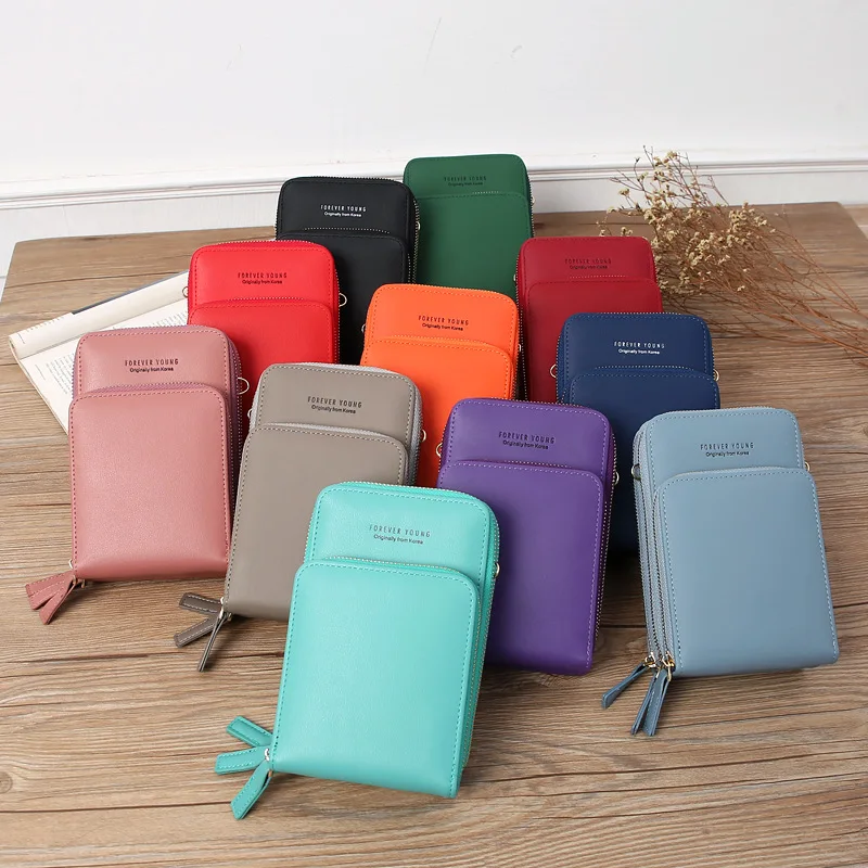 

Okolive SB0004 New Fashion Three-Layer Zipper Bag Mirror Touch Screen Large Capacity Diagonal Bag Mobile Phone Bag Women's Purse