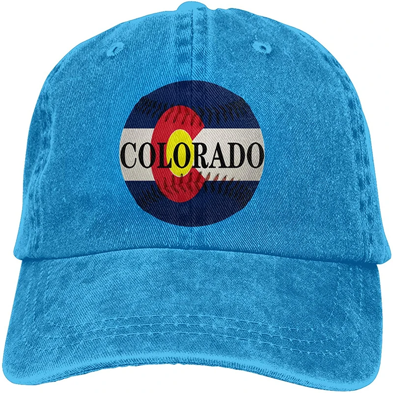 

Colorado Baseball Ball Flag Sports Denim Cap Adjustable Unisex Plain Baseball Cowboy Snapback Hat