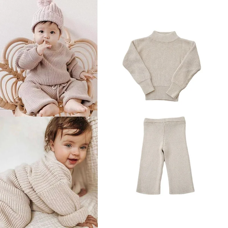 

Дизайнерские свитера для маленьких девочек, Осень-зима 2021, брендовый вязаный комплект для маленьких мальчиков, брюки и пиловер, теплый детс...