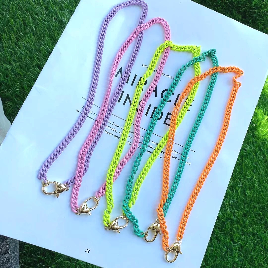 

5Pcs Trendy colorful enamel chain necklace Jewelry Gold Clasp With Curb Link Chain Necklace Bohemian woman jewelry