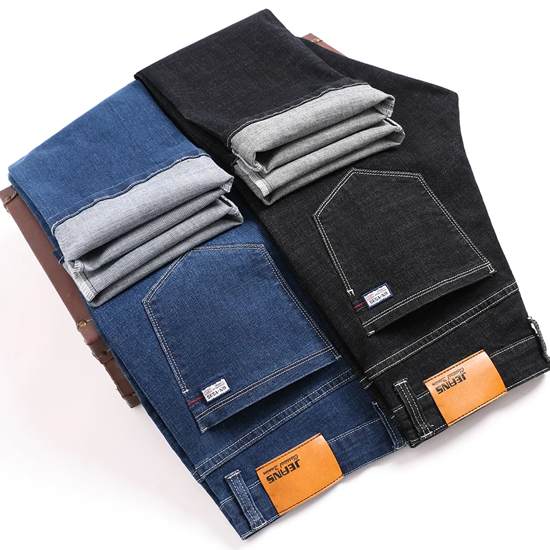 Джинсы мужские зауженные прямые классические брюки из мягкого хлопка с эффектом