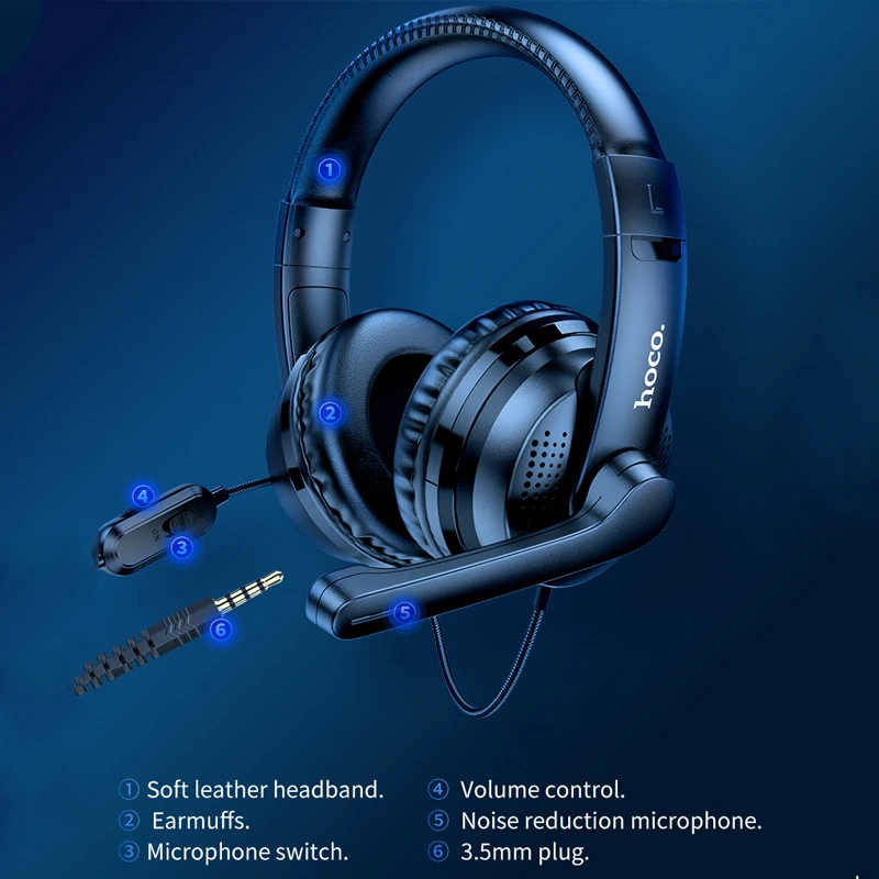 hoco professional wired gaming headphone bass stereo 3 5mm wired headset for ps4 pc laptop over ear earphones with hd microphone free global shipping