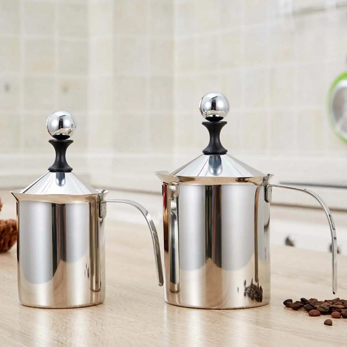 

400ML/800ML Manual Milk Frother Stainless Steel Double Mesh Milk Creamer Milk Foam Mesh Coffee Foamer Latte Container Pitcher