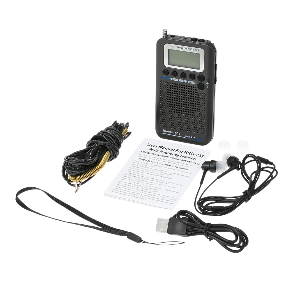 

HanRongDa HRD-737 Portable Radio Aircraft Full Band Radio FM/AM/SW/CB/Air/VHF Receiver World Band with LCD Display Alarm Clock
