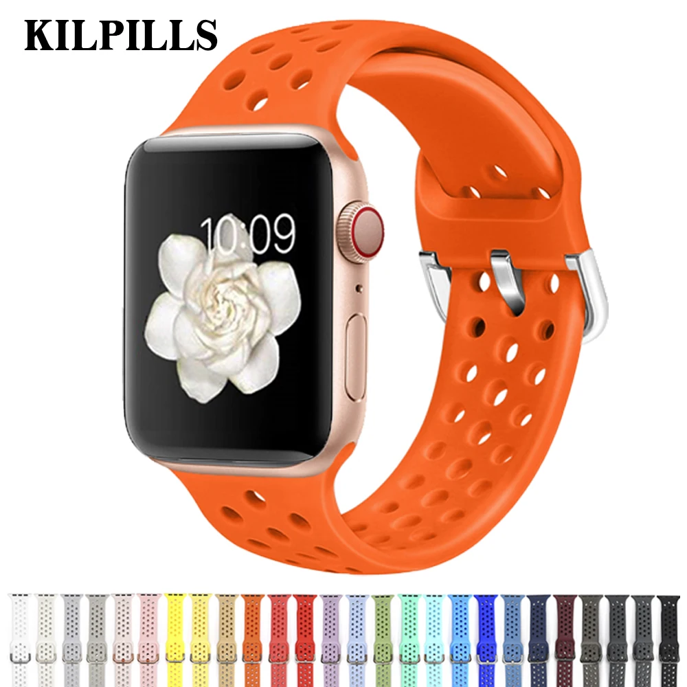 Ремешок силиконовый для Apple Watch band 44 мм 40 спортивный браслет iWatch 42 38 аксессуары apple