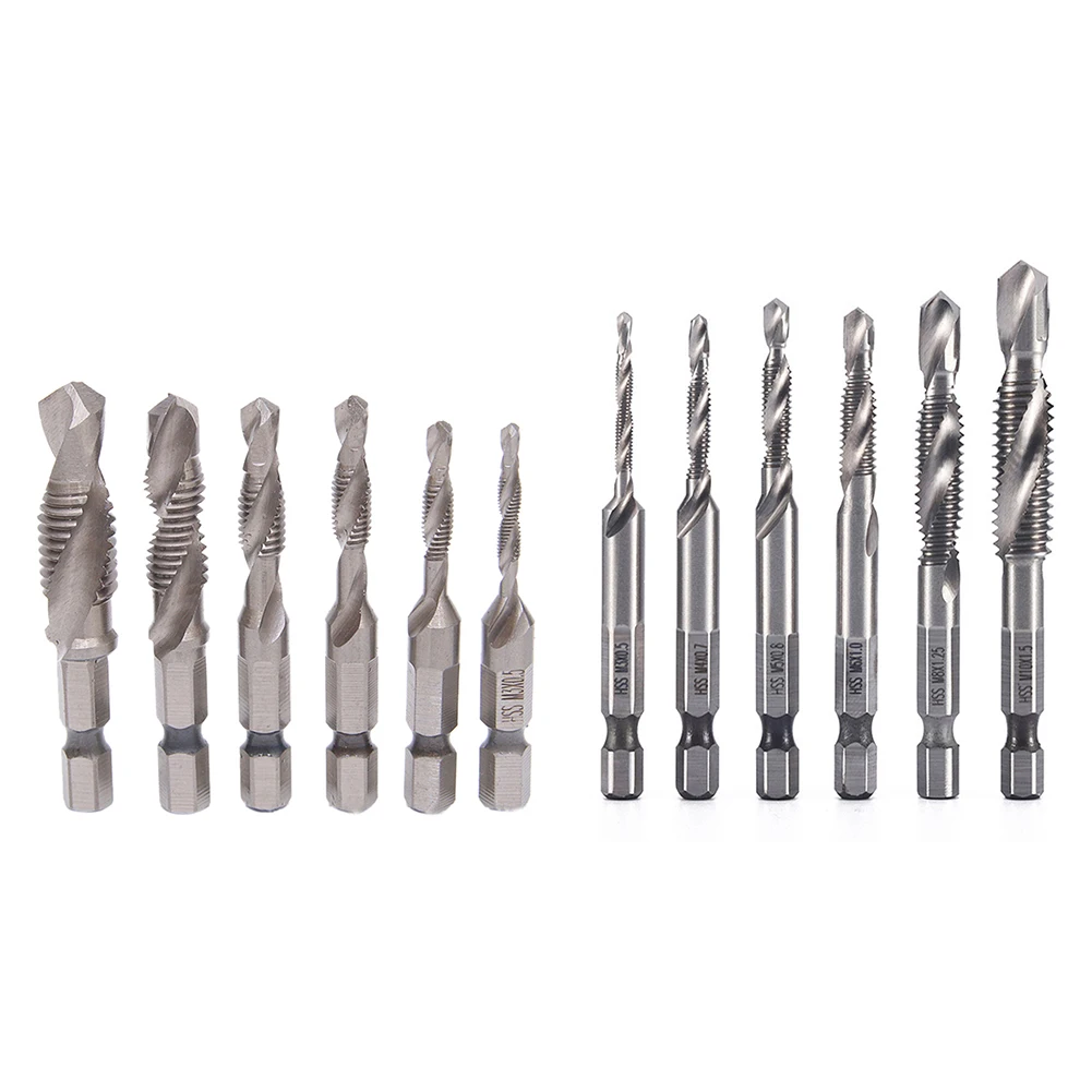 

6pcs Hex Shank HSS Screw Thread Deburr Metric Tap Drill Bits M3-M10 Hand Tools for Screw Machine Compound Tap Drill Bits