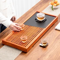 wooden modern tea tray drainage black stone luxury chinese tea tray handmade creative platos de madera kitchen teaware de50cp
