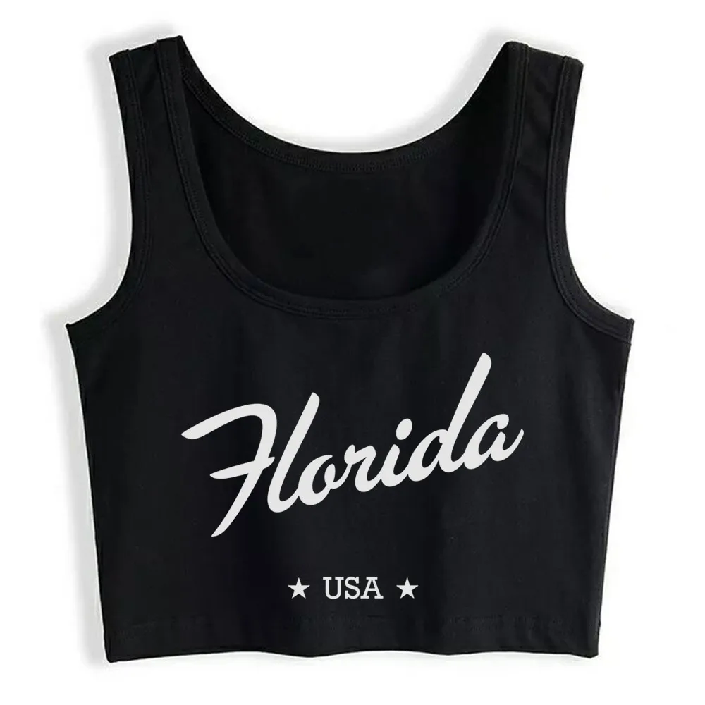 

Crop Top Female Florida Design White Cotton Tops Women