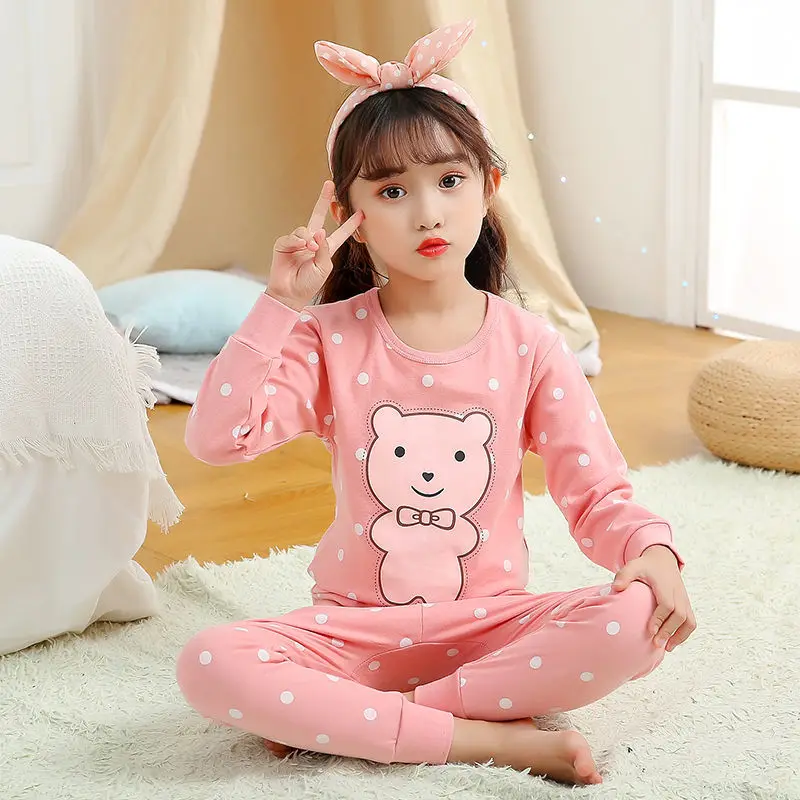 Boys Girls Pajama Sets Long-sleeves Winter Cotton Set Sleepwear Children Christmas Pajamas Cartoon Cat Pyjamas For Kids 4 6 8 9Y