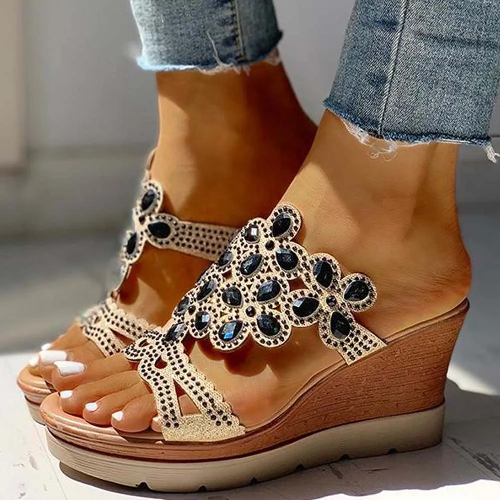 

SARAIRIS Brand Design Ladies Fashion Concise Slippers Summer Slippers Women Platform Wedges High Heels Crystal Shoes Woman