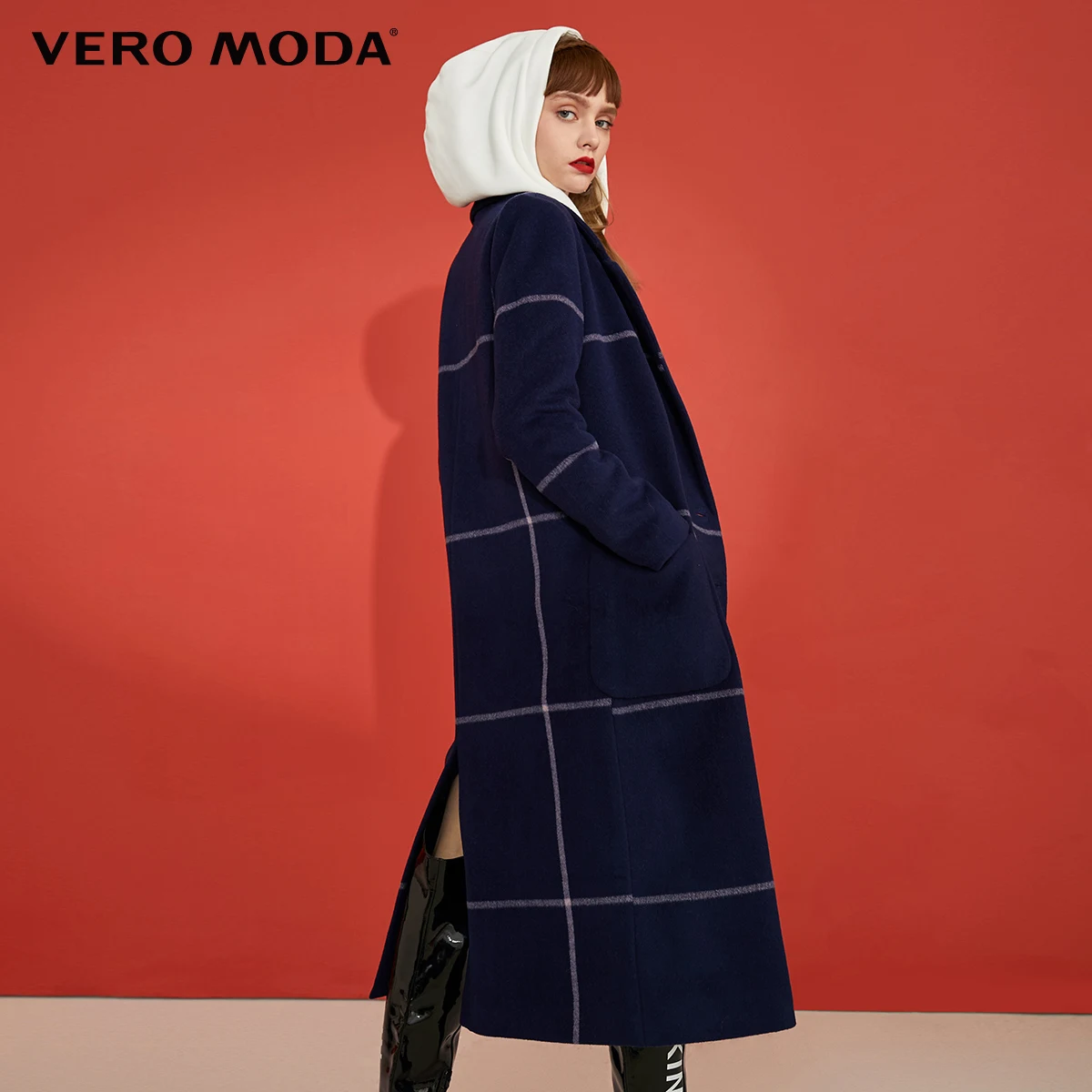 Vero Moda женское двубортное шерстяное пальто в клетку из овечьей шерсти | 319427501
