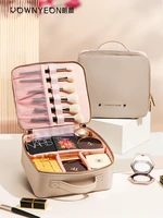 rownyeon travel makeup train case makeup cosmetic bag organizer portable toiletry travel bag for women waterproof pu leather eva