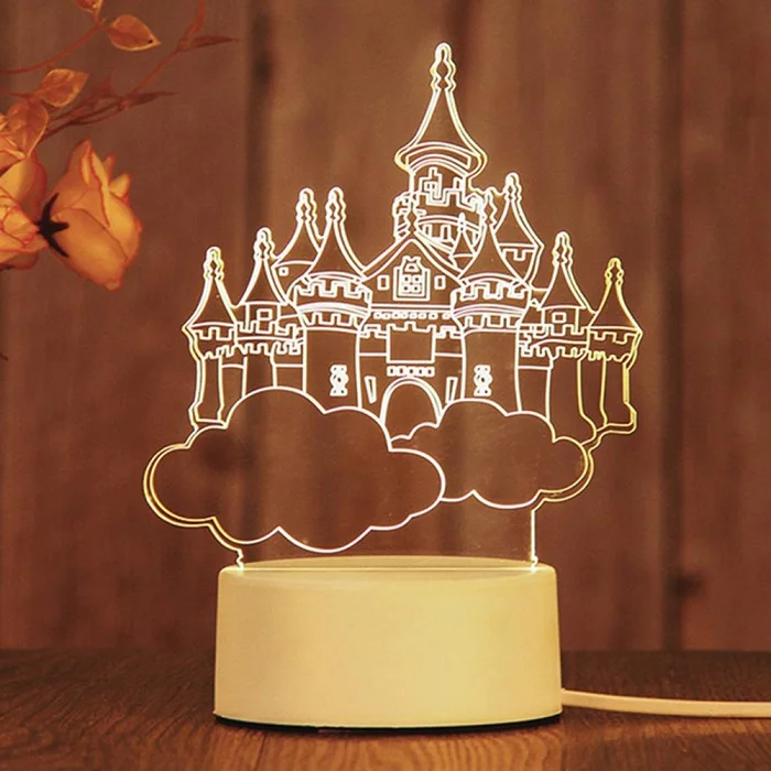 Castle in the sky 3d мультфильм питаемые через Usb порт светодиодный ночной Светильник акриловое волокно Детские лампа 3d лампа Светодиодная настольная лампа для детского подарка теплый белый - Испускаемый цвет: Castle in the sky