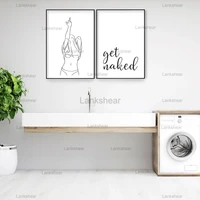 funny bathroom wall feminine canvas painting get naked sign fashion art poster one line erect finger woman drawing picture decor
