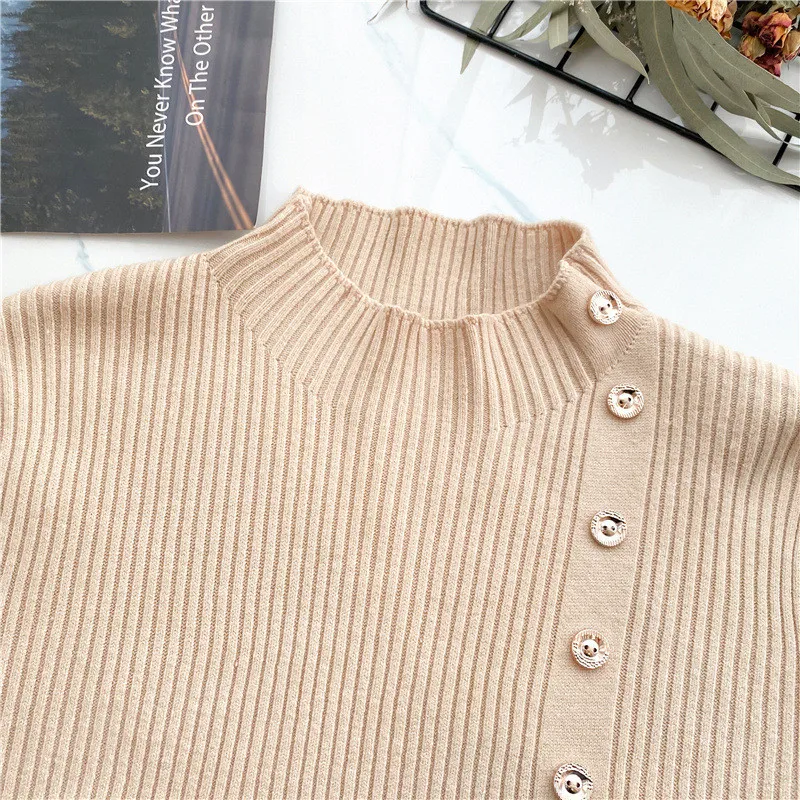 

Long Sweater Women Dress Spring Autumn2020Patchwork Lace Knitted Dress Pullovers Female O-Neck Button Bottom Dress Knitwear M331