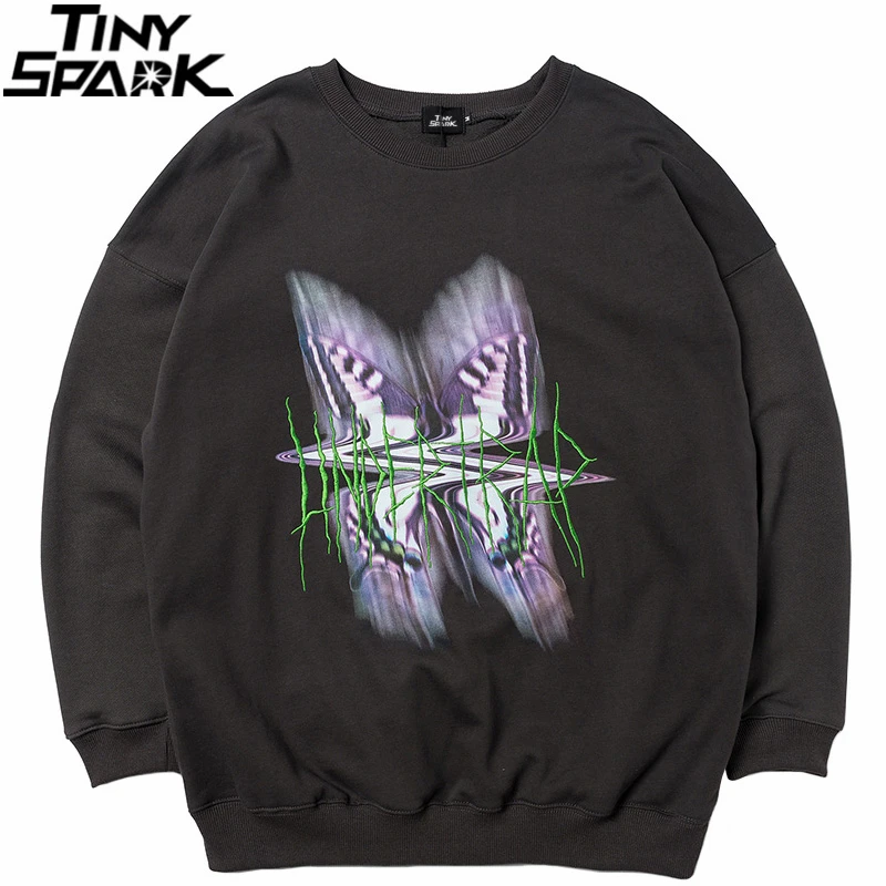 Streewear мужская толстовка с бабочками пуловер хип хоп Harajuku хлопковая черная