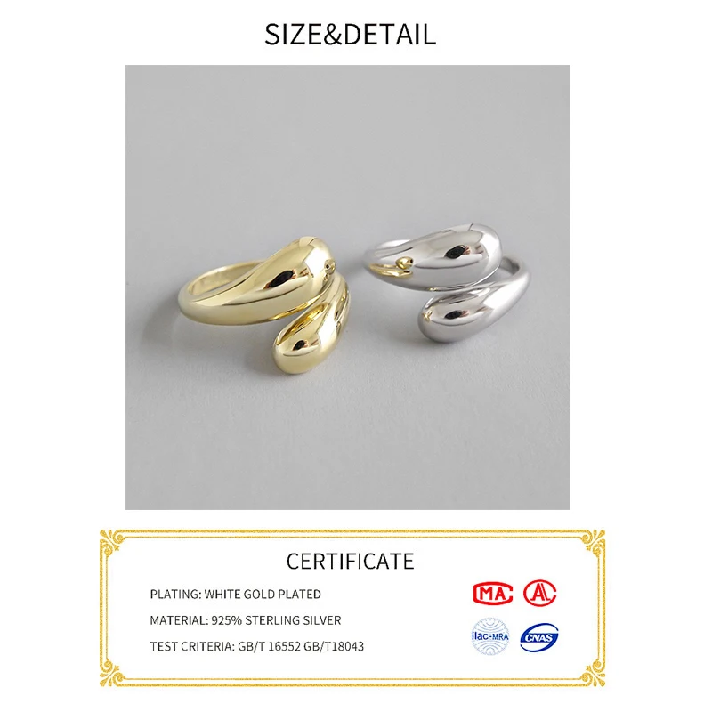 925 Sterling Silver Open Ring for Women Girls - Street Shoot INS Simple Smooth Face Drop Shape Adjustable Ring, 100% Real Silver image 2