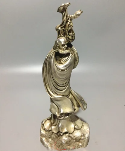 

China antique White copper Damo Buddha statue