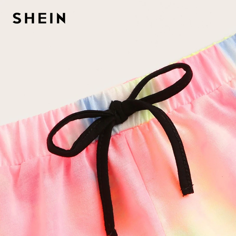 SHEIN Kiddie черная футболка с буквенным принтом и шорты с завязками на талии комплекты для девочек г. Летняя детская одежда с короткими рукавами