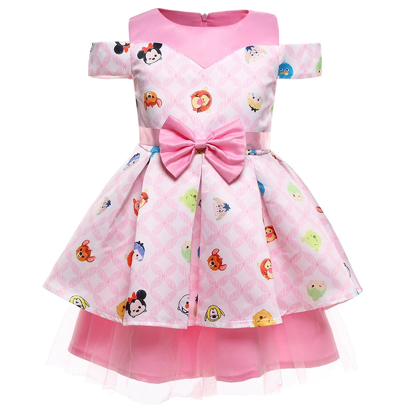 Одежда для малышей милое платье девочек с бантом и героями мультфильмов сезон